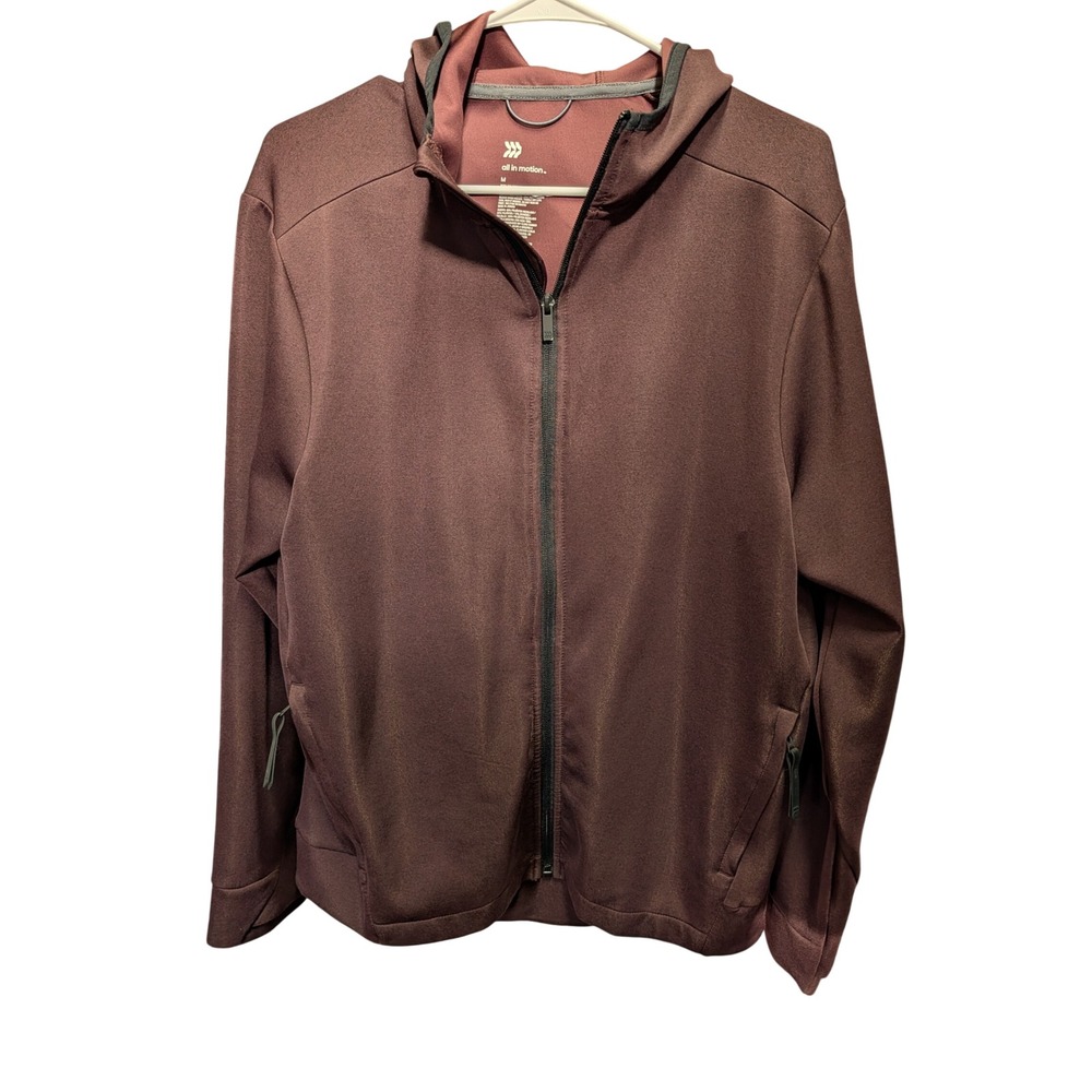 All In Motion Full Zip Hoodie Mens M Burgundy Excellent Stretch Performance